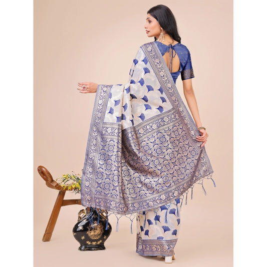 Blue Linen Cotton Printed Saree