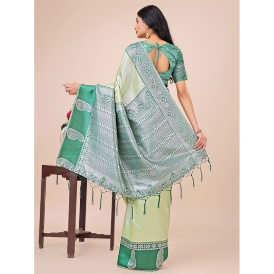 Light Green Lichi Silk Printed Saree