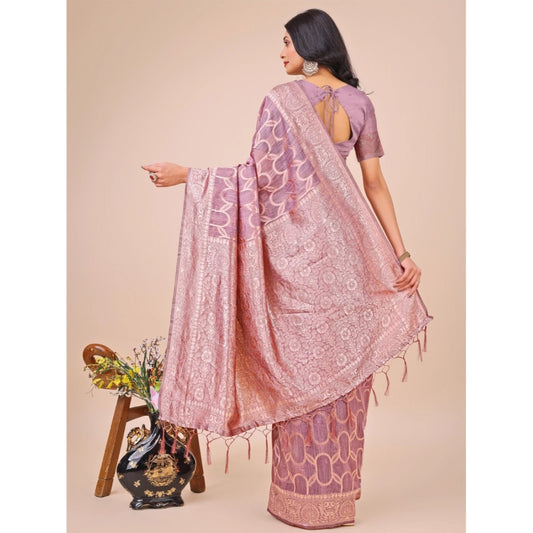 Purple Linen Cotton Printed Saree