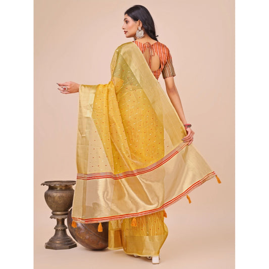 Yellow Organza Printed Saree