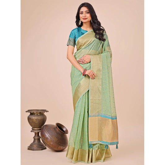 Green Organza Printed Saree