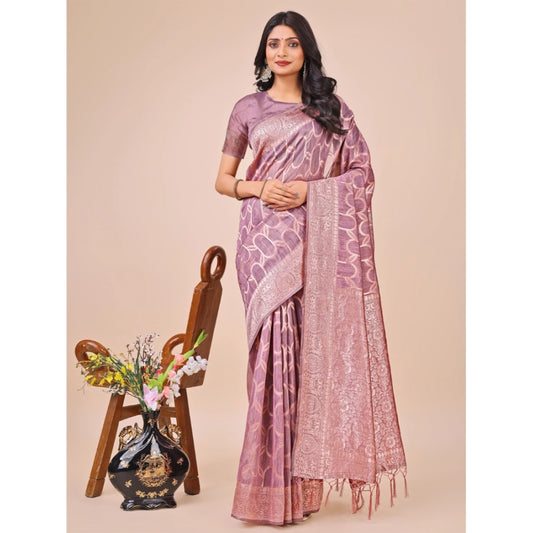 Purple Linen Cotton Printed Saree