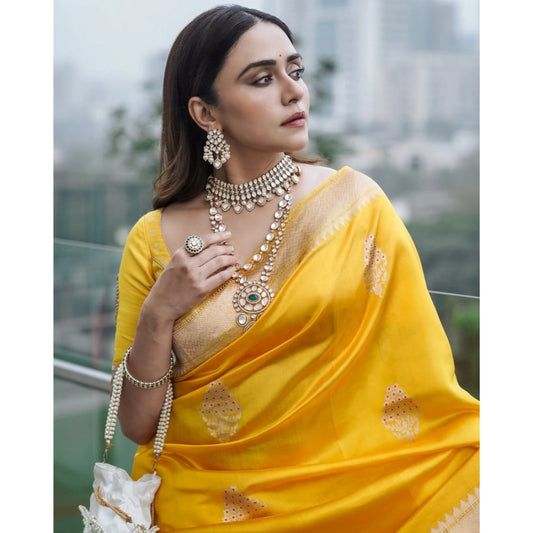Yellow Silk Printed Saree