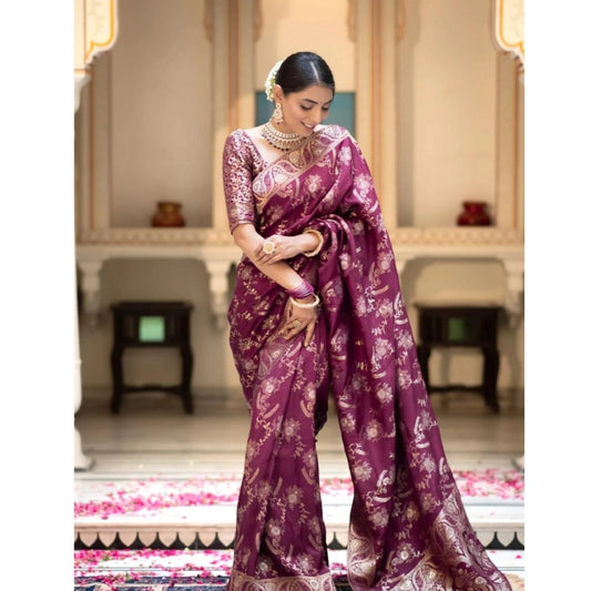 Wine Silk Printed Saree