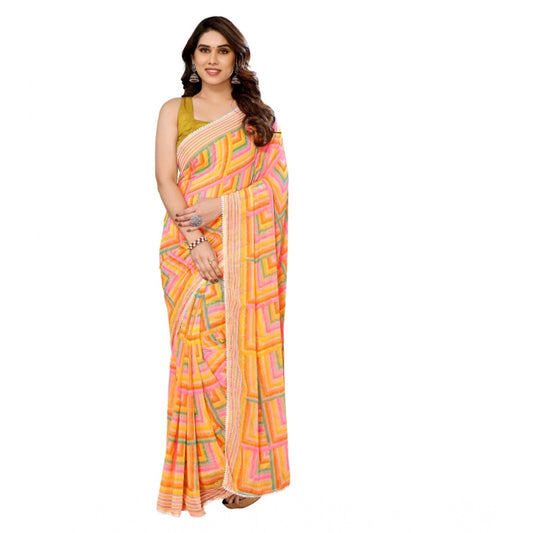 Yellow Georgette Printed Saree