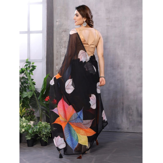 Black Printed Georgette Saree