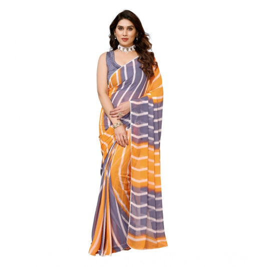Orange-Grey Striped Georgette Saree