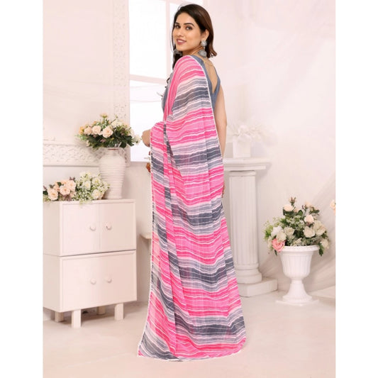 Grey Georgette Striped Saree