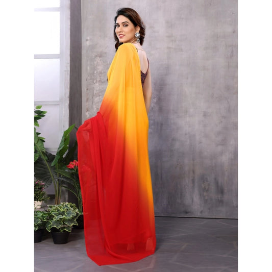 Red-Orange Georgette Solid Saree