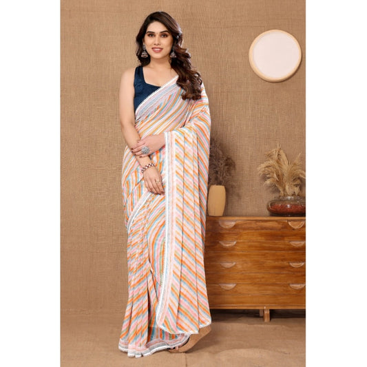 Orange-Grey Striped Georgette Saree