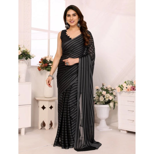 Grey-Black Striped Black Berry Saree