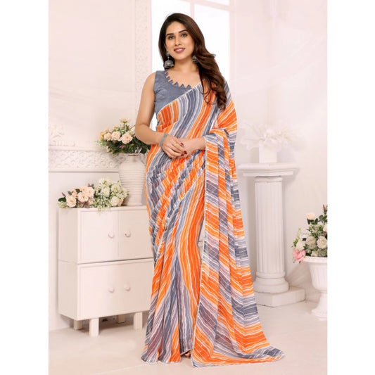 Grey Georgette Striped Saree