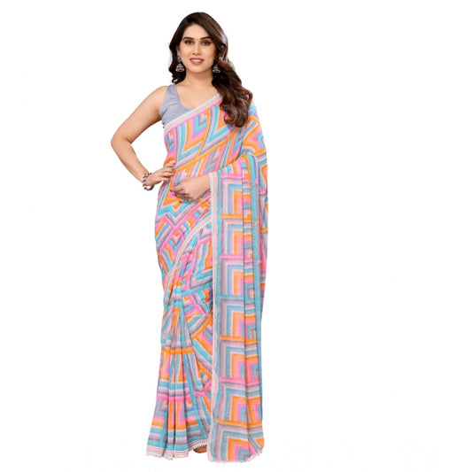 Grey Georgette Printed Saree