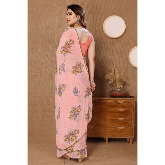 Peach Printed Georgette Saree