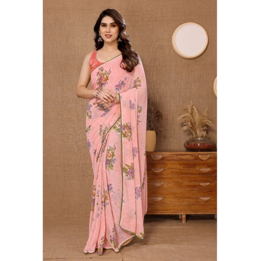 Peach Printed Georgette Saree