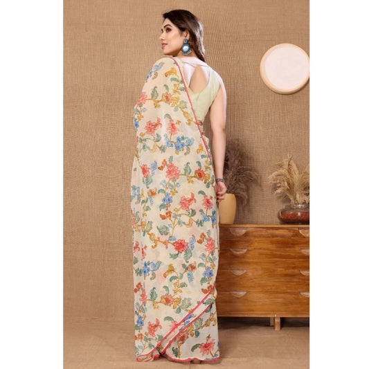 Off-White Floral Georgette Saree