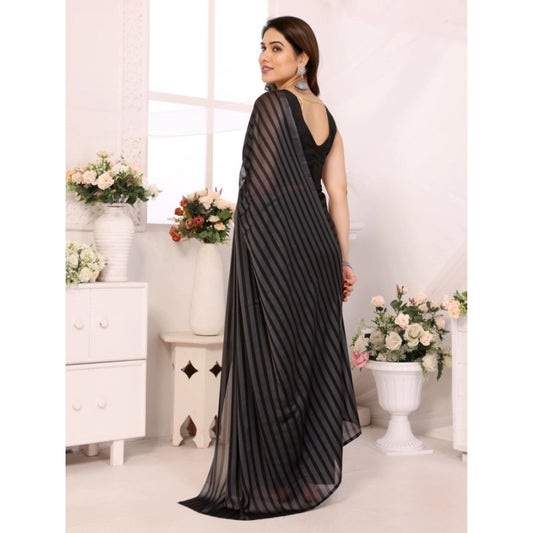 Grey-Black Striped Black Berry Saree