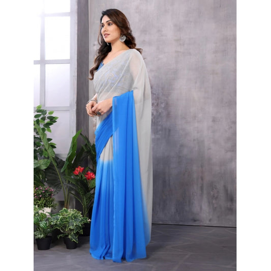 Grey-Blue Georgette Solid Saree