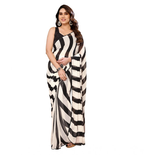Black-White Georgette Striped Saree