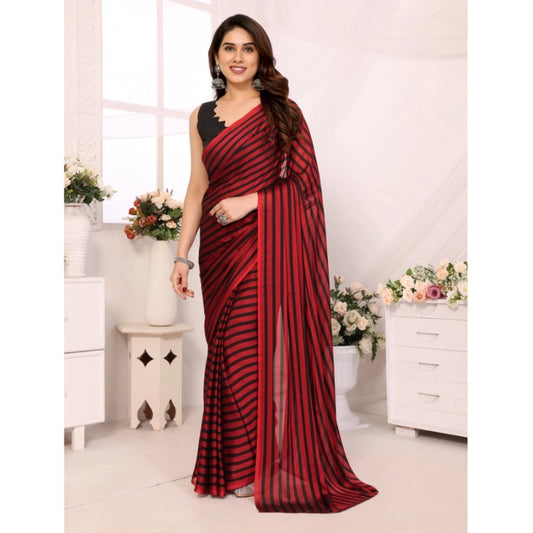 Red-Black Black Berry Striped Saree