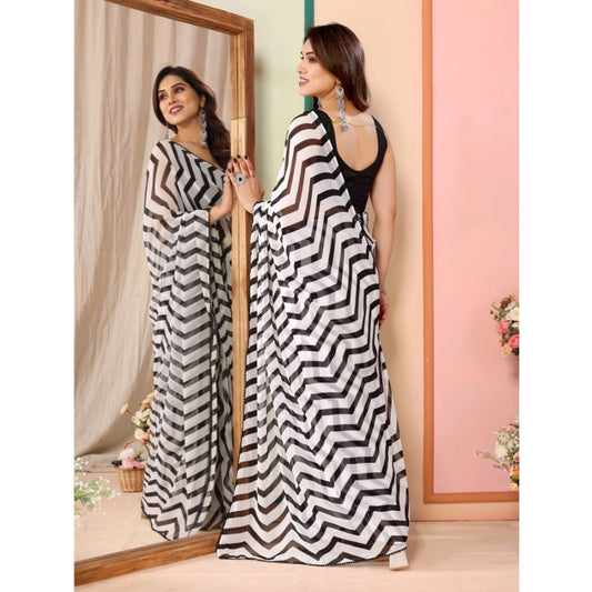 Black Striped Georgette Saree