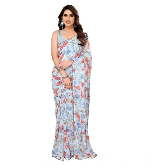 Sky Blue Georgette Printed Saree