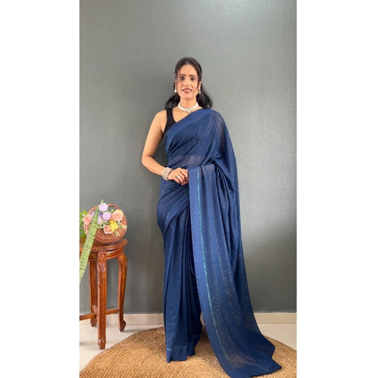 Blue Chiffon Solid Saree