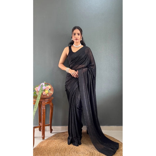 Black Chiffon Solid Saree