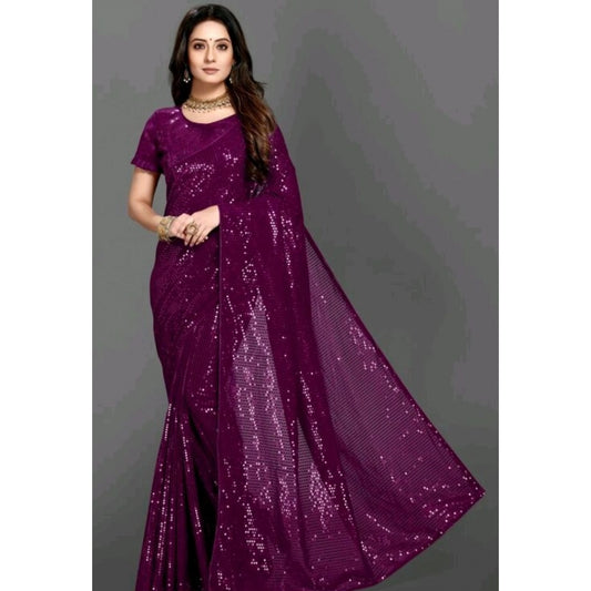 Purple Georgette Sequin Saree