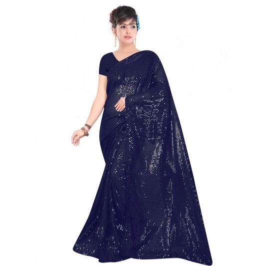 Blue Georgette Sequin Saree