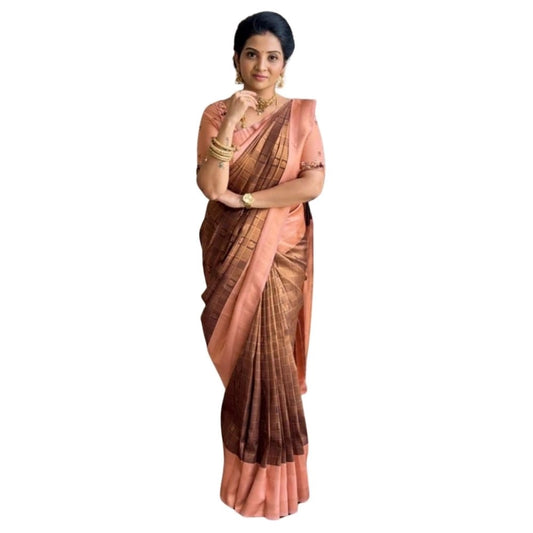 Brown Silk Printed Saree
