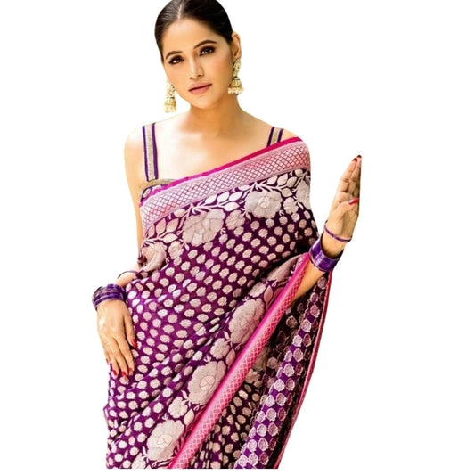 Purple Silk Printed Saree