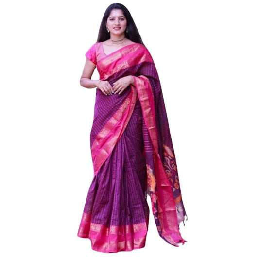 Purple Silk Printed Saree