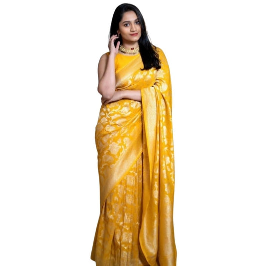 Yellow Silk Printed Saree