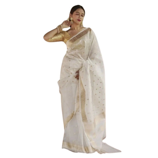 White Cotton Printed Saree