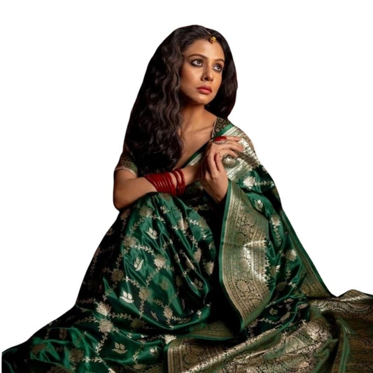 Dark Green Silk Printed Saree