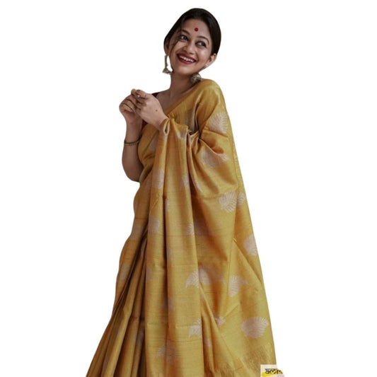 Yellow Silk Printed Saree
