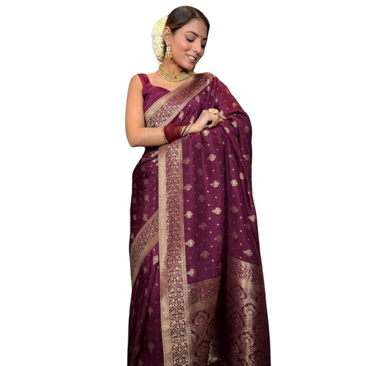 Wine Silk Printed Saree