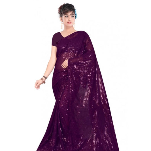Purple Georgette Sequin Saree