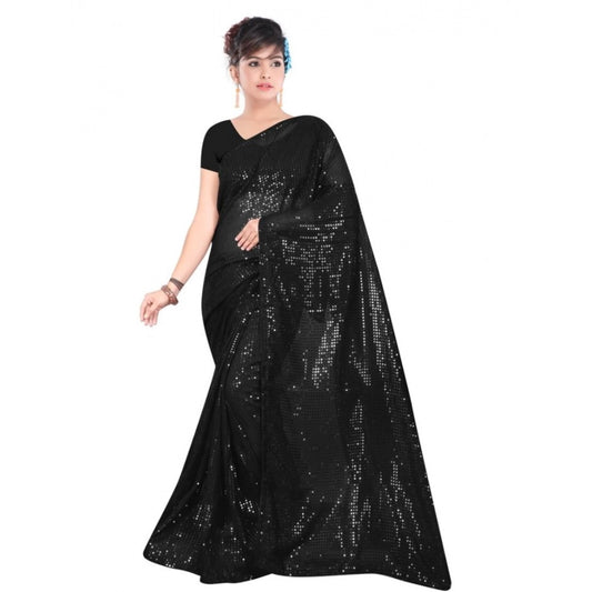Black Georgette Sequin Saree