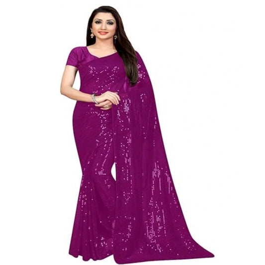 Purple Georgette Sequin Saree