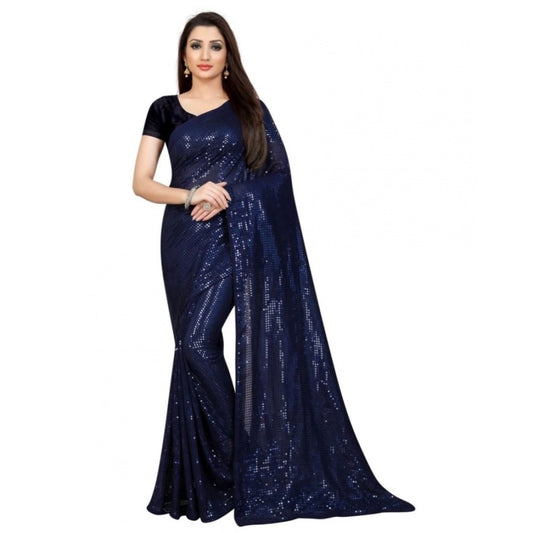 Blue Georgette Sequin Saree