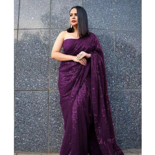 Purple Georgette Sequin Saree