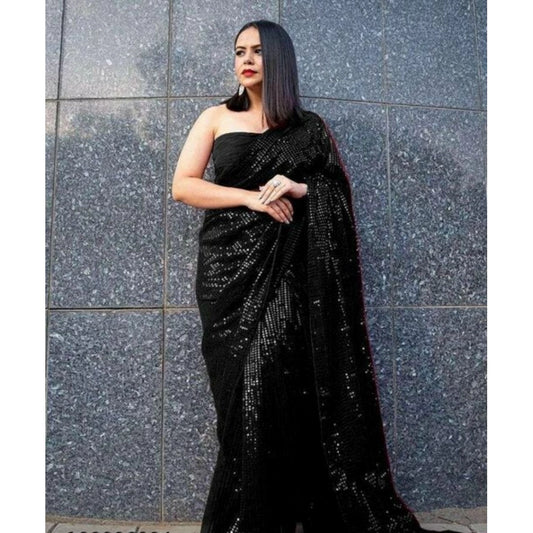 Black Georgette Sequin Saree