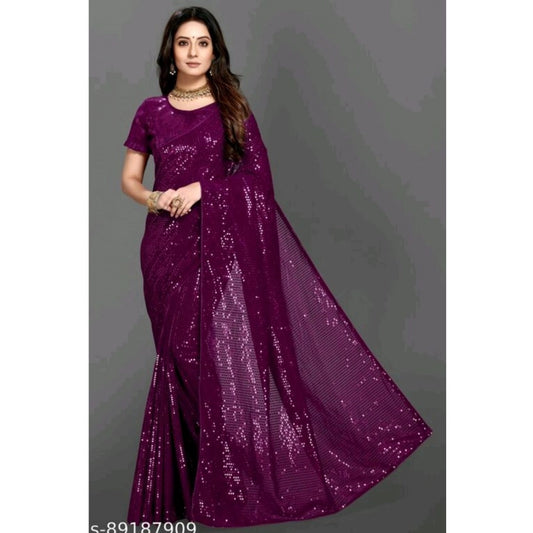 Purple Georgette Sequin Saree