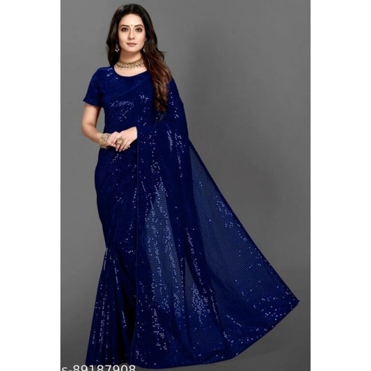 Blue Georgette Sequin Saree