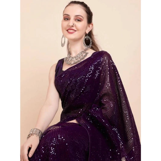 Purple Georgette Sequin Saree