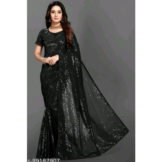 Black Georgette Sequin Saree