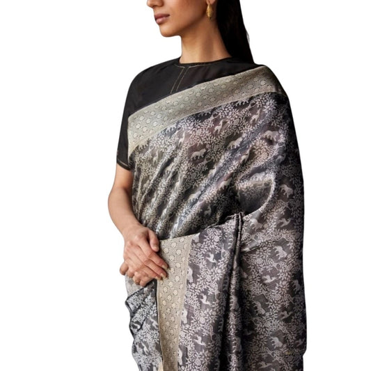Grey Silk Printed Saree