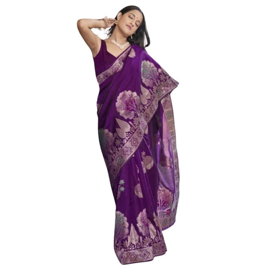 Purple Silk Printed Saree